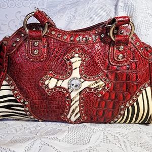 Red leather and Zebra Print Bag